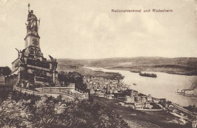 Nationaldenkmal, monument til minne om foreningen av Tyskland, Rudesheim am Rhein, Hessen (s/hv-bilde) av Photographer German