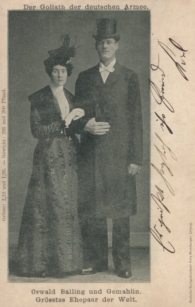 Oswald Balling og hans kone, det høyeste ekteparet i verden (s/hv-bilde) av Photographer German