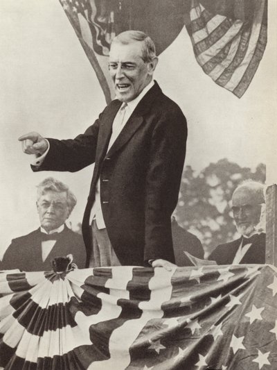 USAs president Woodrow Wilson, drivkraften bak opprettelsen av Folkeforbundet, som likevel ikke klarte å overtale landet sitt til å slutte seg til organisasjonen (s/hv-bilde) av Photographer German