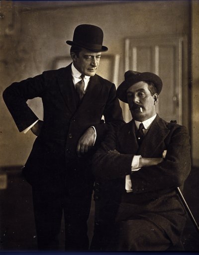Komponisten Giacomo Puccini (1858-1924) og musikkforlaget Tito Ricordi II (1865-1933). av Photographer Italian