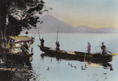 Japan, ca. 1912: Fiske med en skarv, Nagaragawa (bilde) av Photographer Japanese