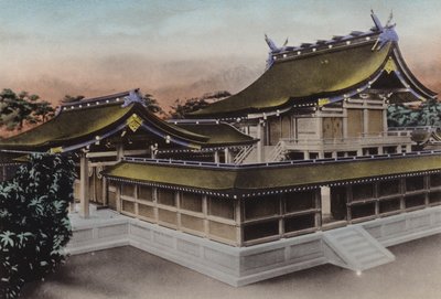 Japan, ca. 1912: Hovedbygningen til Meiji Jingu, helligdommen, Tokyo (bilde) av Photographer Japanese