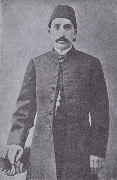 Abdul Hamid II, sultan av det osmanske riket, styrtet av de unge tyrkerne i 1909 (s/hv-bilde) av Photographer Turkish