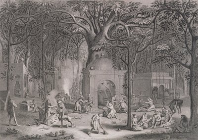 Hindu Fakirs Practicing their Superstitious Rites, gravert av Bell, fra World Religion, utgitt av A. Fullarton & Co. av Picart