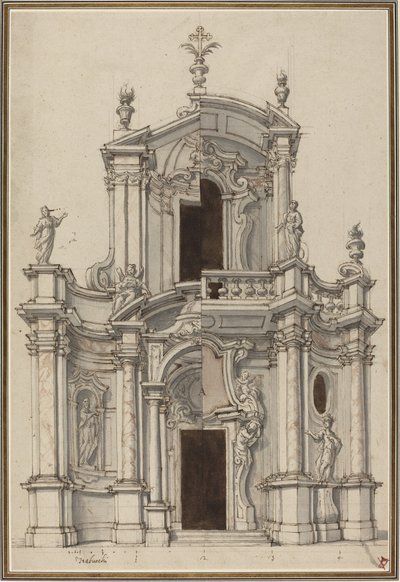 Forhøyning for en kirkefasade, med alternativer av Piedmontese 18th Century