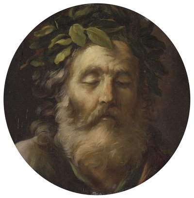 Portrett av poeten Homer par Mola, Pier Francesco (1612-1666). Olje på tre, størrelse : D 38,7, , Privat Samling av Pier Francesco Mola