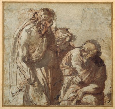 St Peter fornekter Kristus (penn og brunt blekk med brun vask) av Pier Francesco Mola
