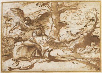 Engelen som viser seg for Hagar i ørkenen (recto), ca. 1660 (blekk og tegning) av Pier Francesco Mola
