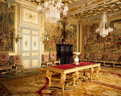 Hunts of Maximilian-serien med billedvev på veggene til Frans I sitt rom, Chateau de Fontainebleau av Blaise Nicolas Le Sueur