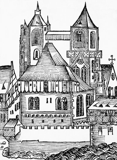 Montecassino Abbey, tysk tresnitt, fra Nuremberg Chronicle (Liber Chronicarum) av Hartmann Schedel av Blaise Nicolas Le Sueur