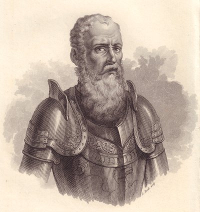 Portrett av italiensk militærleder Ezzelino III da Romano eller Ecelino da Romano (1194-1259), kobberstikk av Blaise Nicolas Le Sueur
