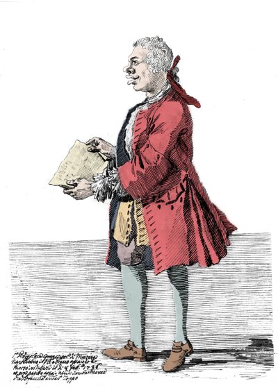 Tegneserie av Giovanni Battista Pergolesi (Jean Baptiste Pergolese, Jean-Baptiste) (1710 - 1736). Tegning av Pier Leone Ghezzi (1674 - 1755) som forteller at komponisten led av et handikap i det ene beinet og var halt. 1736. av Pier Leone Ghezzi