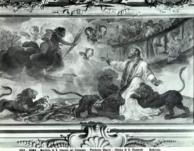 Martyrdommen til St. Ignatius av Antiokia i Colosseum (fresco) (s/hv) av Pier Leone Ghezzi
