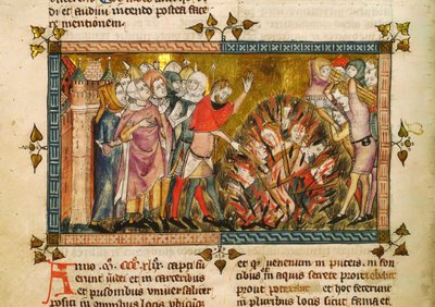 Brenning av jødene i 1349. Miniatyr fra: Tractatus Quartus av Gilles de Muisit, ca. av Pierart dou Tielt