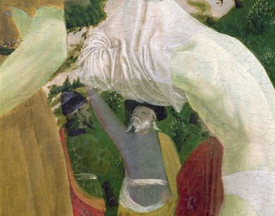 Kristi dåp, detalj av høyre side som viser en mann som forbereder seg til dåp av Piero della Francesca