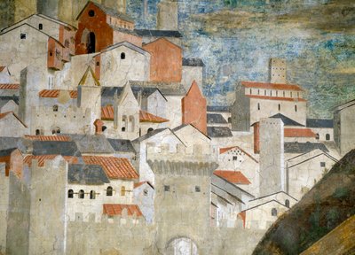 Detalj av dronningen av Saba som tilber broen laget av det sanne kors tre, Jerusalem, fullført 1464 freskomaleri av 55432 av Piero della Francesca