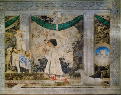 Sigismondo Pandolfo Malatesta, hersker av Rimini, kneler foran sin skytshelgen, den hellige Sigismund, konge av Burgund (freske) av Piero della Francesca