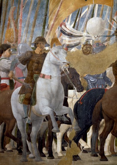 The Legend of the True Cross, detalj om Konstantins seier i slaget ved Milvian Bridge, 312 e.Kr., fullført freskomaleri fra 1464 av Piero della Francesca