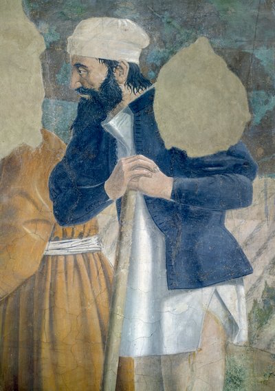 Legenden om det sanne kors, oppdagelsen av korset, detalj av en tilskuer, fullført freskomaleri fra 1464 av Piero della Francesca