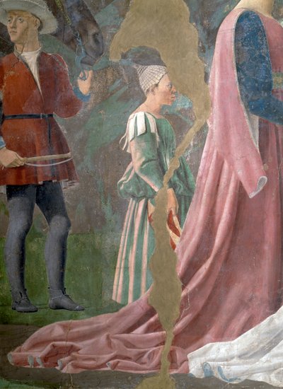 Legenden om det sanne kors, dronningen av Saba som tilber korsskogen, detalj av en ledsager, fullført freskomaleri fra 1464 av Piero della Francesca