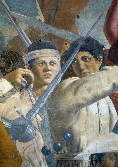 Legenden om det sanne kors, seieren til Heraclius og henrettelse av Chosroes, detalj av Heraclius og Chosroes, fullført freskomaleri fra 1464 av Piero della Francesca
