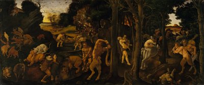A Hunting Scene, ca. 1494-1500 (tempera og olje overført til Masonite) av Piero di Cosimo