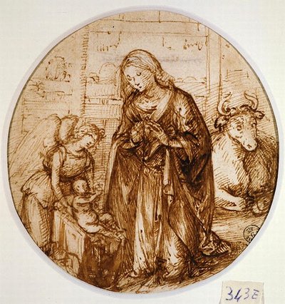 The Adoration of the Child (penn og blekk på papir) av Piero di Cosimo
