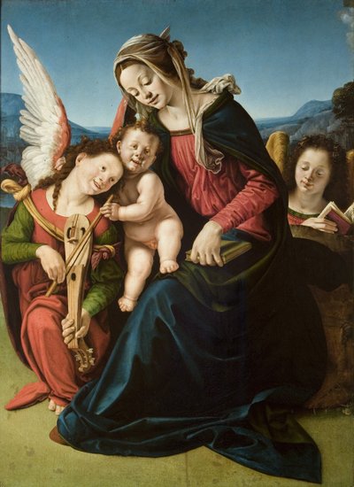 Jomfruen og barnet med to engler, ca. 1507 (olje på tre) av Piero di Cosimo
