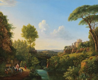Italiensk landskap med reisende ved en brønn av Pierre Athanase Chauvin