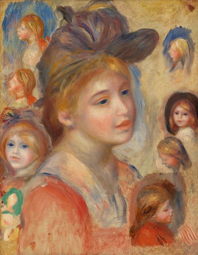 Studie av jentehoder av Pierre-Auguste Renoir