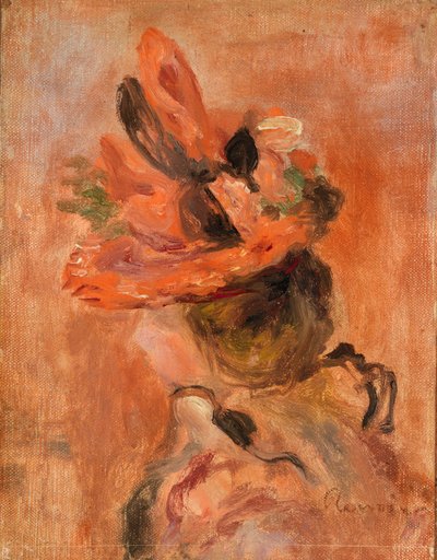 Kvinnehode med rød hatt av Pierre-Auguste Renoir