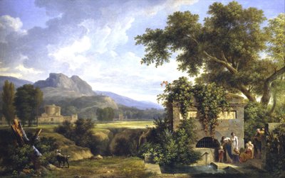 Klassisk landskap med figurer som drikker ved en fontene av Pierre-Henri de Valenciennes