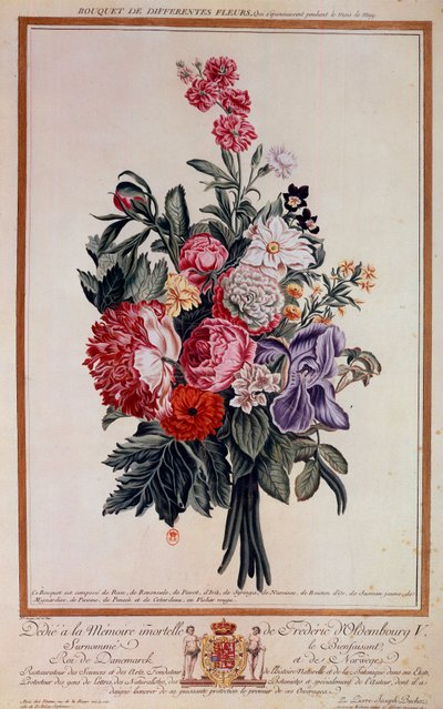 Bukett med blomster melange Litografi av Pierre Joseph av Pierre Joseph Buchoz