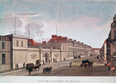 Bank of France fra Rue Croix-Petits-Champs i Paris (gravering av Pierre (after) Courvoisier