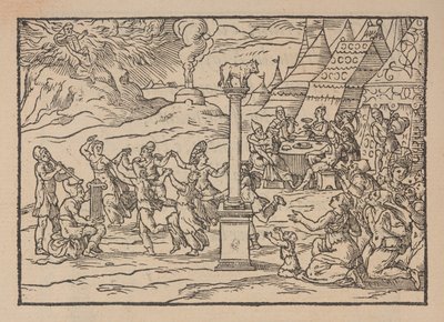 Tilbedelse av den gyldne kalv, fra Figure de la Biblia, illustrer toscanas stanze, av Gabriele Simeoni av Pierre (attr. to) Eskrich