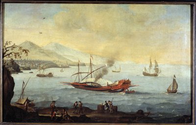 En bysse i havnen i Marseille av Pierre (school of) Puget