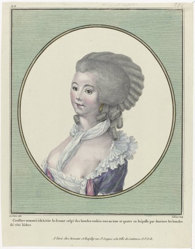 Gallerie des Modes et Costumes Français, 1781, oo 221: Coeffure oppkalt etter levitten (...) av Pierre Adrien Le Beau