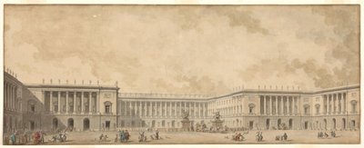 Det første gjenoppbyggingsprosjektet av slottet i Versailles presentert for kong Louis XVI, ca. 1785. av Pierre Adrien Paris