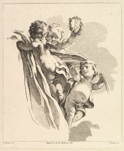 Tre amoriner, hvorav den ene har en krone, fra den fjerde boken om barnegrupper, 1700-tallet. av Pierre Alexandre Aveline