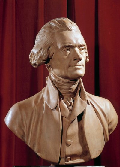 Byste av Thomas Jefferson (1742-1826) President i USA Skulptur av Pierre Alexandre Wille (1748-1821) Blerancourt fra 1700-tallet. Musee Franco American av Pierre Alexandre Wille