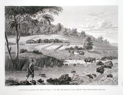 New South Wales, New Holland: Utsikt over Cox-elven vest for Blue Mountains, fra 
