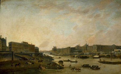 Hôtel de la Monnaie og Louvre, sett fra Pont-Neuf, ca. 1800. av Pierre Antoine Demachy