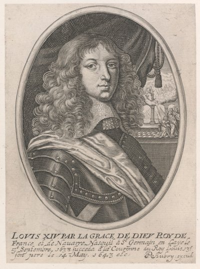 Portrett av Louis XIV (Louis XIV av Guds nåde Roy fra Frankrike og Navarra) av Pierre Aubry