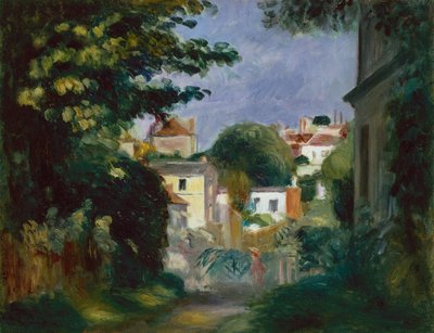 Et hus og en person blant trærne (olje på lerret) av Pierre Auguste Renoir