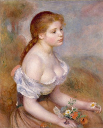 En ung jente med tusenfryd av Pierre Auguste Renoir