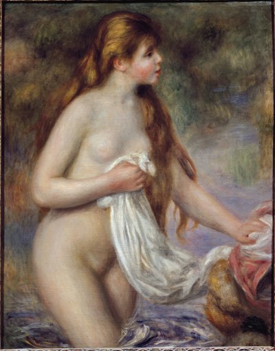 Bader med langt hår (olje på lerret, ca. 1895) av Pierre Auguste Renoir