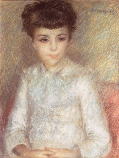 Portrett av en ung jente med brunt hår av Pierre Auguste Renoir