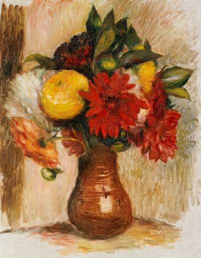Bukett med blomster i en steinmugge av Pierre Auguste Renoir
