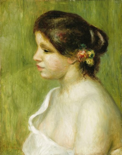 Byste av en ung jente med blomster som pynter øret hennes, 1898 av Pierre Auguste Renoir