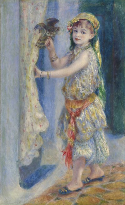 Barn med en fugl av Pierre Auguste Renoir